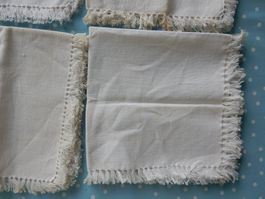 4 Vintage Stoffservietten weiss Fransen Servietten antik