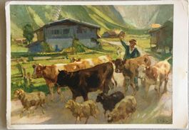Künstlerkarte Ernst Hodel, Alp, Landwirtschaft, 1935