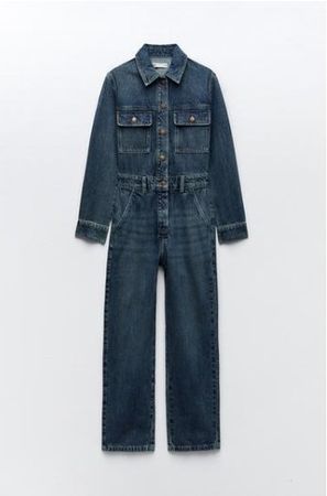 Zara Denim-Jumpsuit mit langen Ärmeln