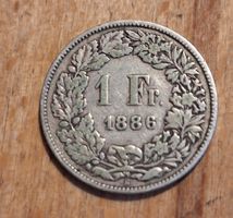 Schweizer Münze 1 Franken 1886 Helvetia Silber gebraucht