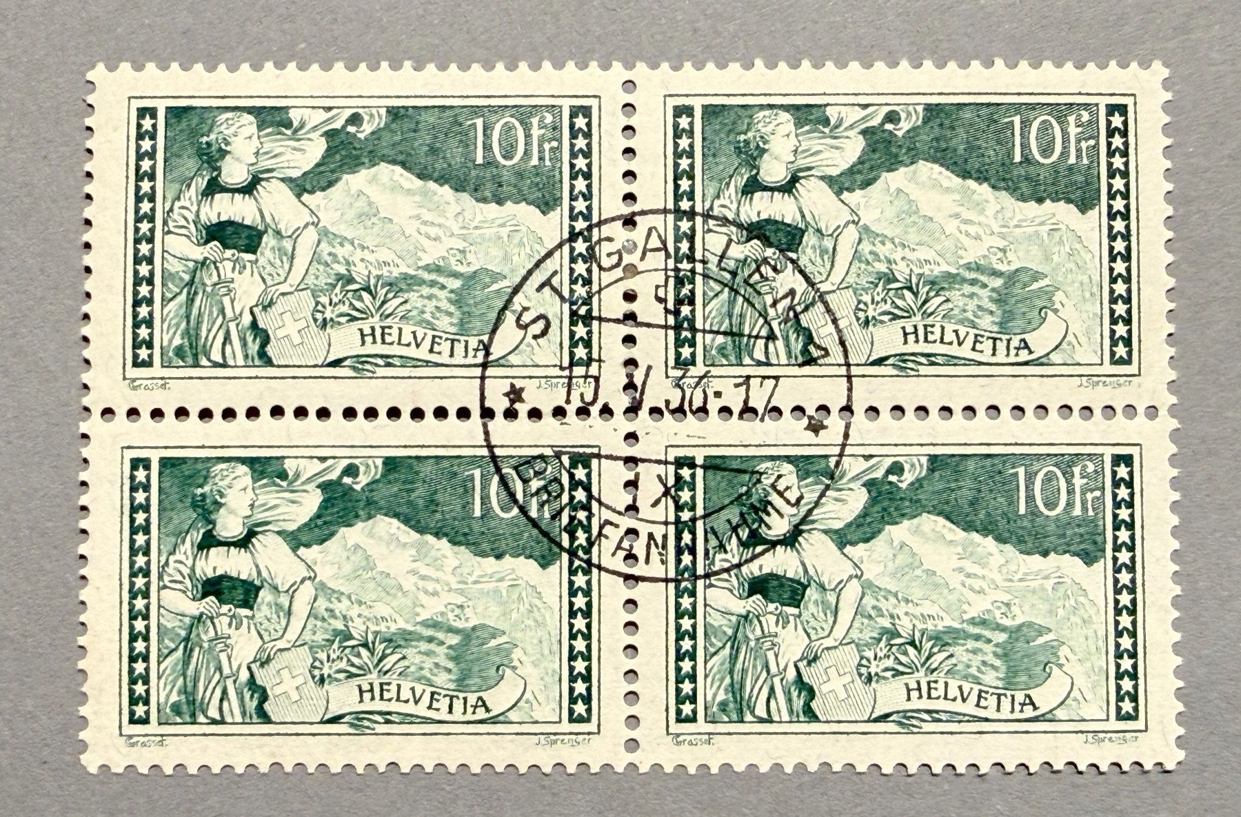 Tutti i francobolli: 179 Viererblock Stp. St.Gallen SBK 300.- – Usato da Steinhausen venduto da yukon26