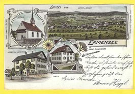 26.7.1905 LITHO Gruss aus ERMENSEE LU/Dorf, Schule/118jährig