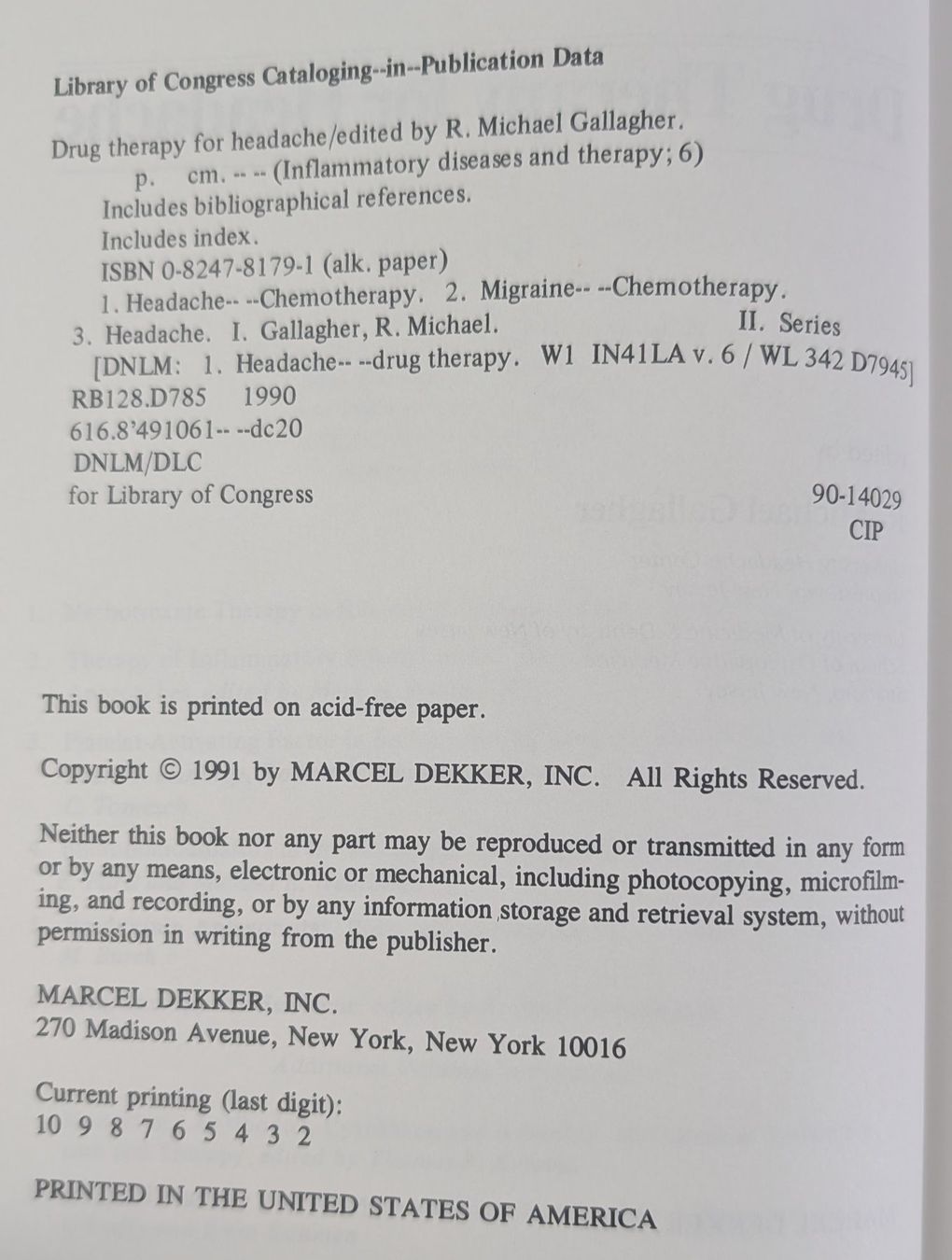 Libri: DRUG THERAPY FOR HEADACHE By R. Michael Gallagher – Usato da Zürich venduto da axolottchen 3