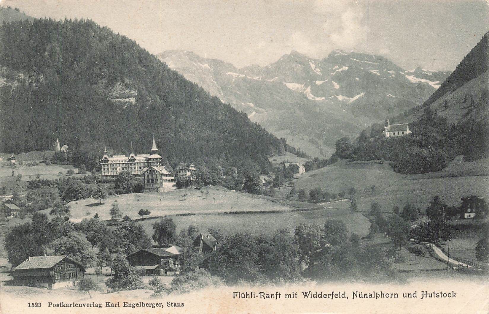 Cartoline postali: Fluhli Ranft mit widderfeld – Usato da Biasca venduto da Blenio71
