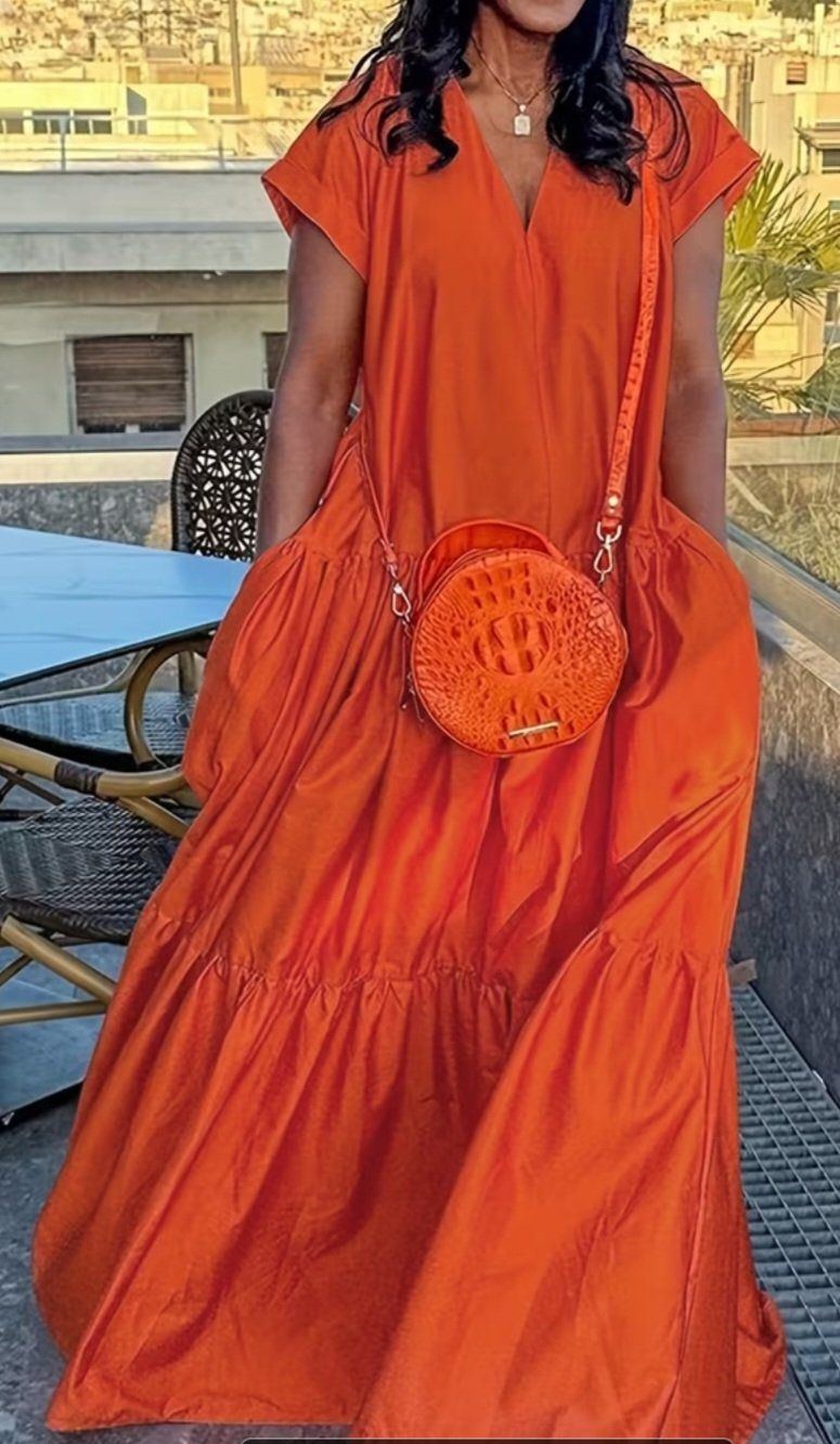 Vestiti: MaxiKleid orange Grösse 2XL V-Ausschnitt gestuft – Nuovo e nell'imballaggio originale da Hittnau venduto da Gamoe
