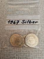 6 Schweizer Silbermünzen 2 Franken Jahrgang 1967
