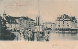 Ansichtskarte Rorschach Hafen gelaufen 1899 Zustand gut