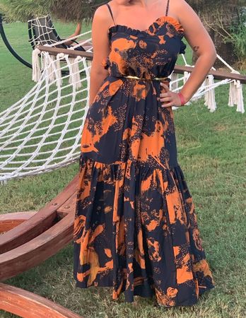 Sommerkleid, Maxikleid, Gr. 36/38, schwarz/orange