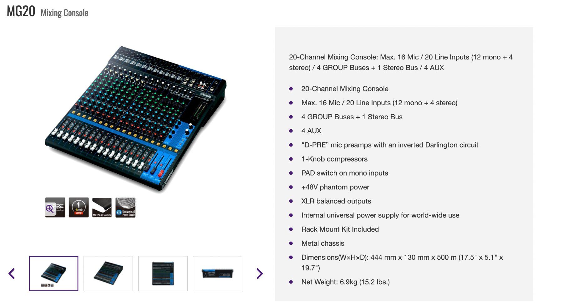 Yamaha Console di mixaggio: Studiomixer Yamaha MG20 20-Channel – Usato da Zürich venduto da mma_s8k6 9