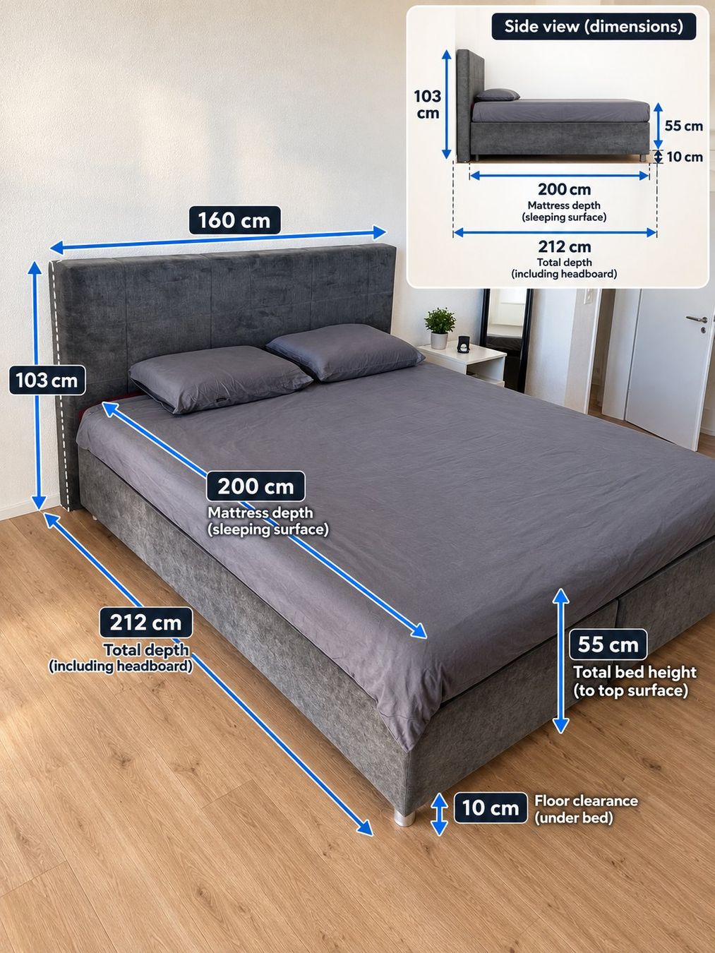 Letti: Boxspringbett 160 × 200 cm Anthrazit/Grau – Usato da Staufen venduto da jei_7bfb 1
