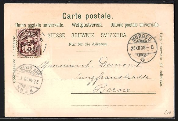 Cartoline postali: Litho Morges, Totalansicht mit Alpen, l' – Usato da Berlin venduto da bartko-reher 1