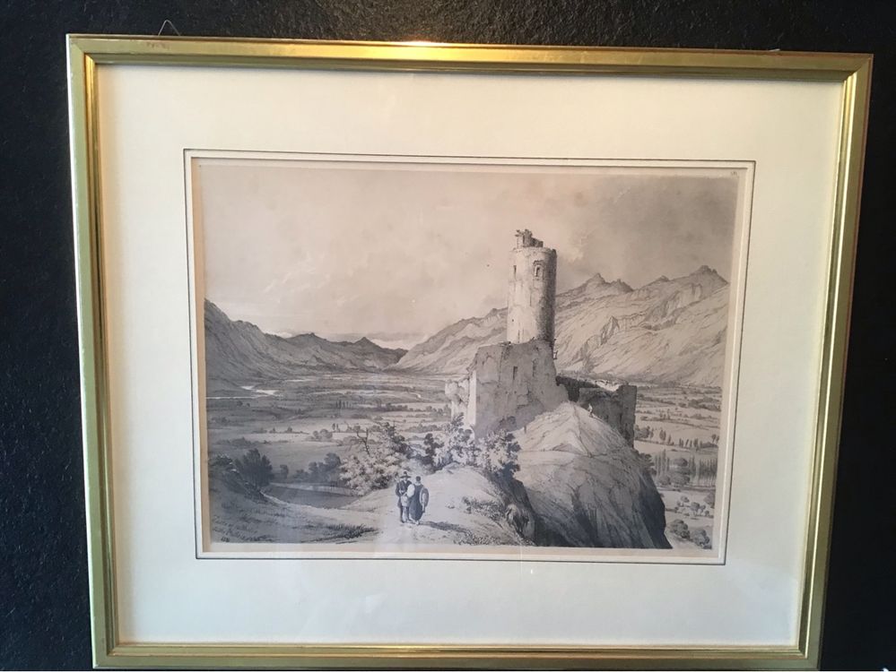 Radierung Burg La Bâtiaz Valais von John David Glennie 1841 Kaufen