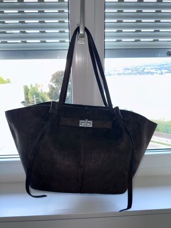 Damen Handtasche Wildleder dunkelbraun gross neuwertig