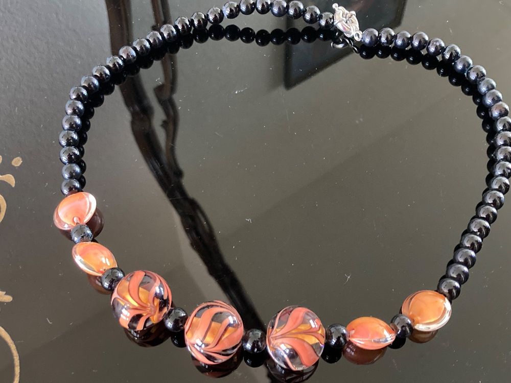 Collier Vintage En Boules De Verre Style Murano - Occasion, Couleur Marron, Bijou Artisanal