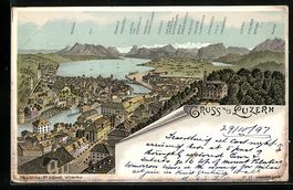 Litho Luzern, Totalansicht, Alpenpanoram