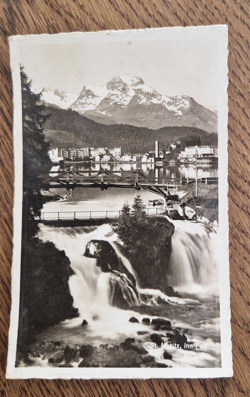 Ansichtskarten: St. Moritz, Innfall 1941, Posttempel:Bahnpost Rhät. Bahn – Gebraucht aus Ebikon von Donar50