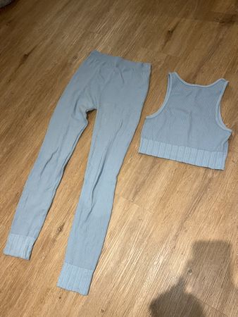Zara Ribbed Activewear Set, Size XS, Light Blue
