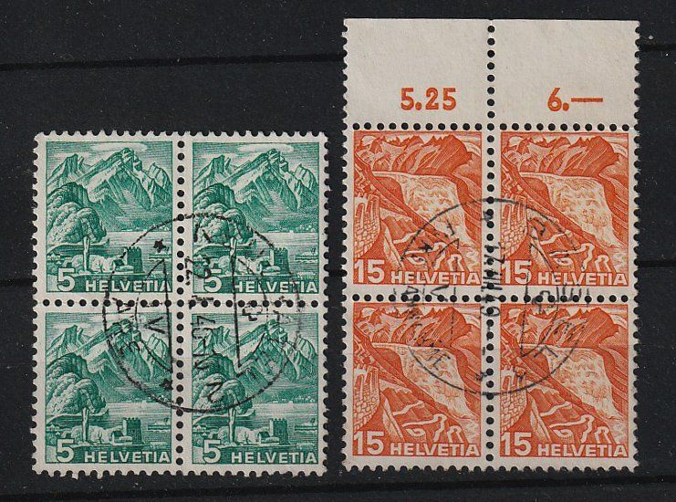 Alle Briefmarken: 1936  2-4er-Blocks ZNr. 202y + 204y – Gebraucht aus Arlesheim von gaugi43