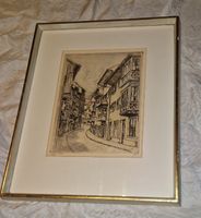 Gerahmte Radierung  Augustinergasse Zürich.Margarete Götz.