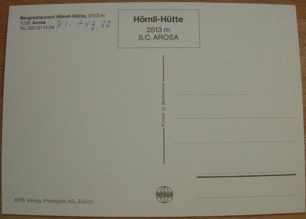 Cartes postales: Ansichtskarte ungelaufen - Arosa, Hörnli-Hütte – D'occasion à Dübendorf par rumpumpel 2