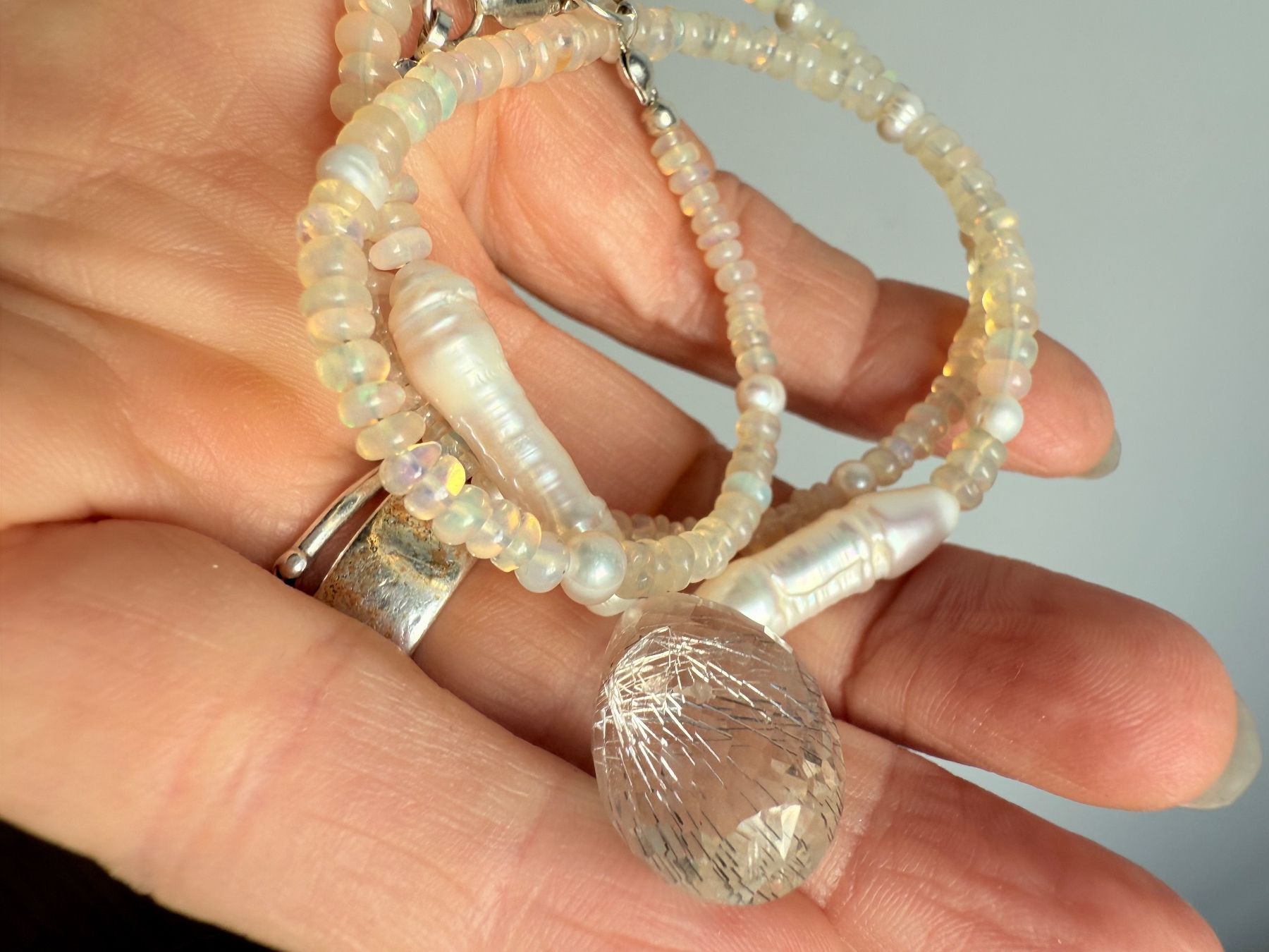 Ketten: Opal, Rutilquarz, Keshiperlen Kette NEU – Neu (gemäss Beschreibung) aus Basel von Chili007 4