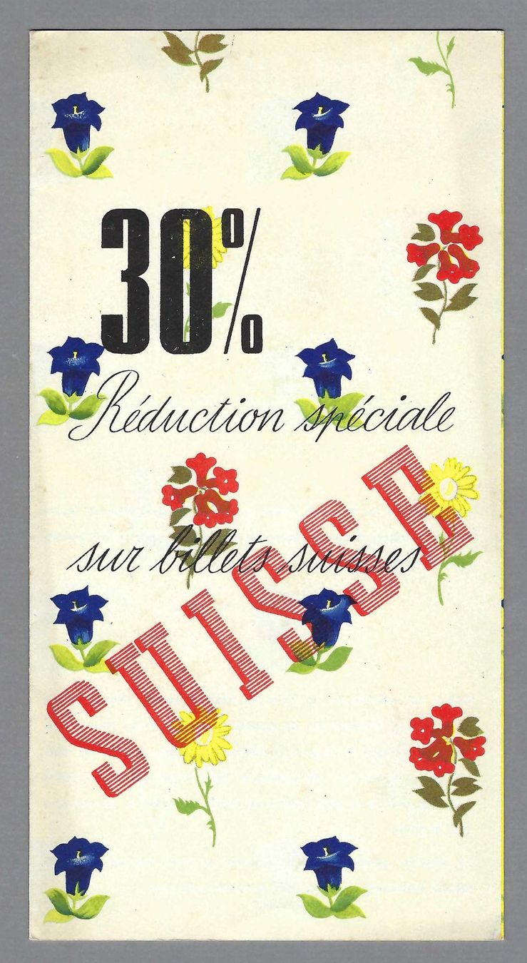 Dokumente: SUISSE, REDUCTION 30 %, DÉPLIANT PUBLICITAIRE – Gebraucht aus Pura von ulisse1957