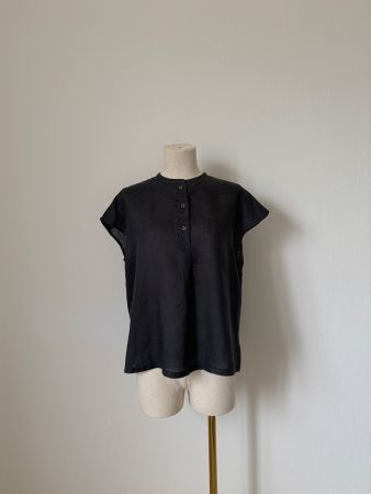Muji - Camicia in lino alla Coreana, Nero, S-XS