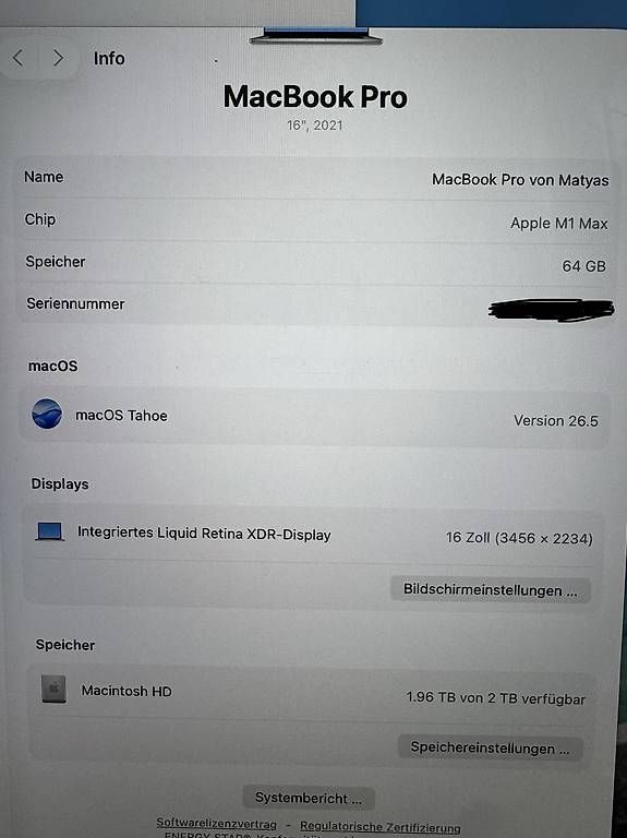 Apple Notebook: MacBook Pro 16 M1 Max  64 GB RAM / 2 TB SSD – Usato da Biel/Bienne venduto da matyfabi 3