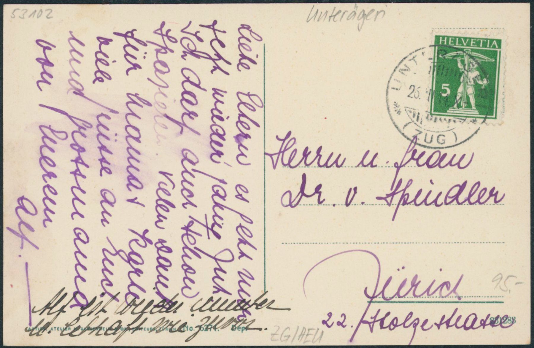 Cartes postales: ZG Unterägeri – D'occasion à Schindellegi par dormay 1