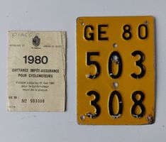 Velonummer GE 80 gelb Mofanummer Mofaschild Plaque Mofa