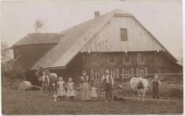 Landwirtschaft/Bauernfamilie mit Kuh+Pferd 1928 Huttwil BE