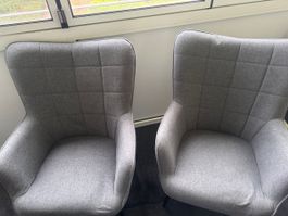 2 Moderne Cocktailsessel / Lounge Sessel Grau Stoff