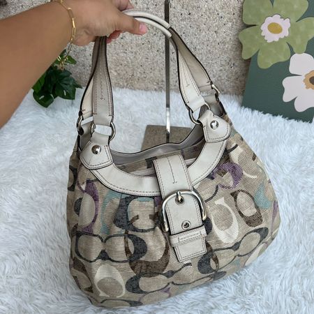 Handtasche COACH Muster beige Leder creme guter Zustand