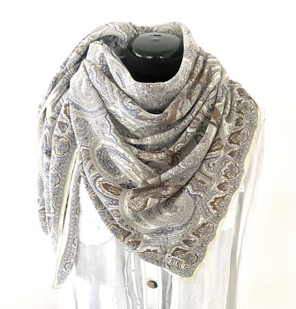 Vintage-Seidenfoulard FUOCHI, Paisley-Jagdmotiv, handrollier