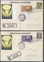 1927 zwei R/PESTALOZZI offiz. Flugkarte F6+7 VIGNETTE ab 1.-