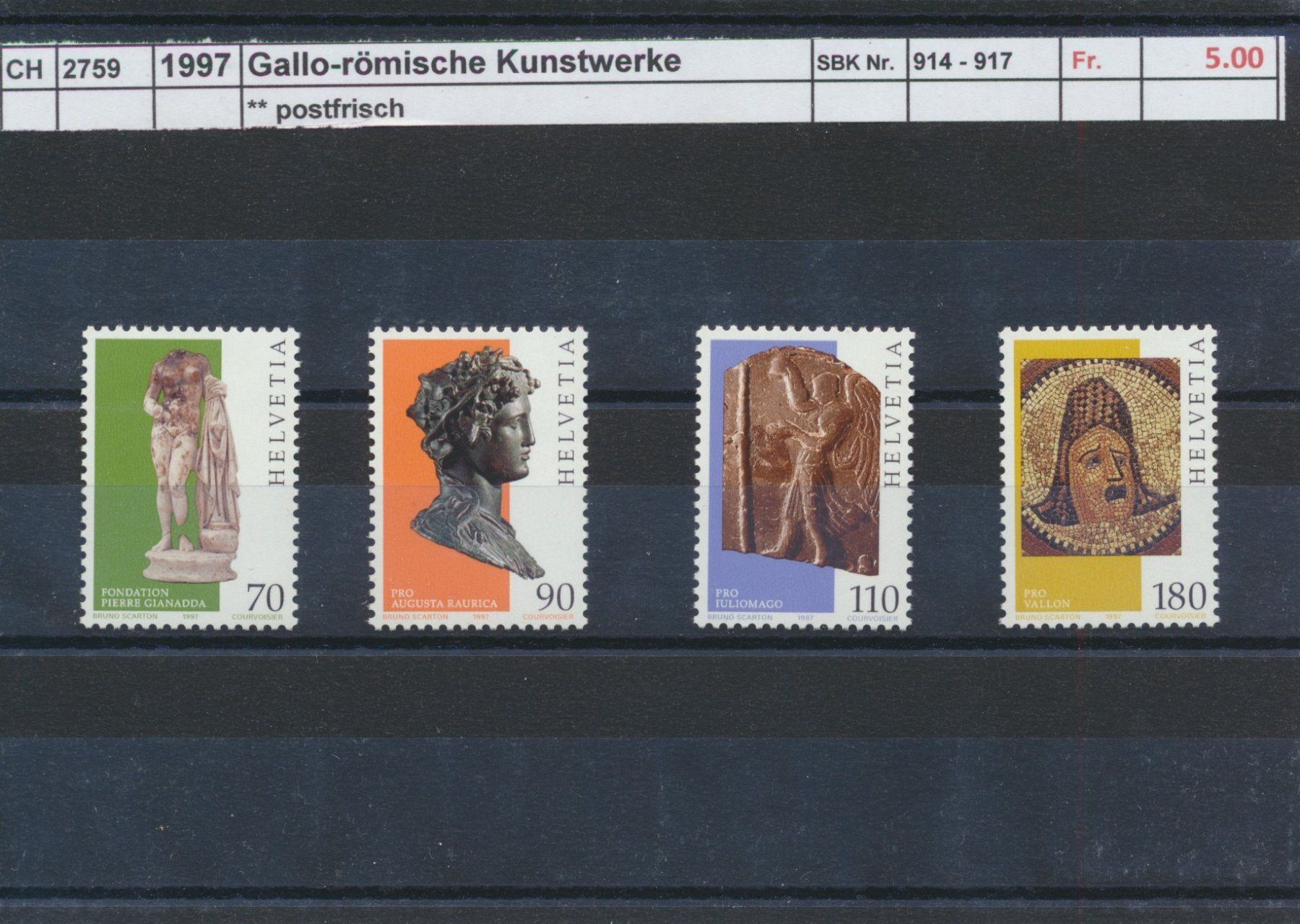 Tous les timbres: 1997 "Gallo-römische Kunstwerke", ** postfrisch – Neuf (Voir description) à Winterthur par Zupogeru
