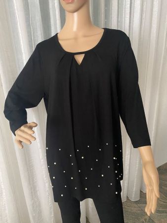 Perfekter Auftritt - stylische Bluse mit Perlen, schwarz, 46