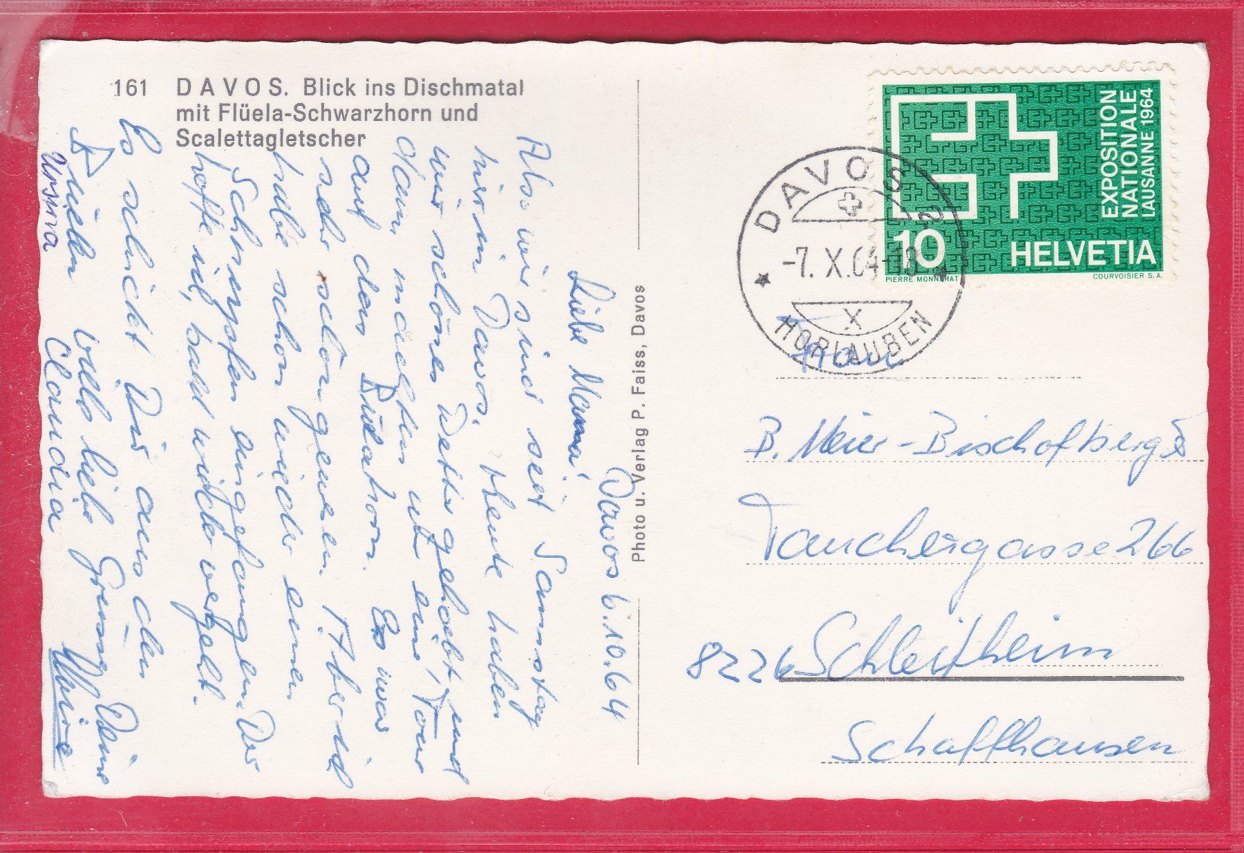 Cartoline postali: DAVOS, BLICK INS DISCHMATAL, 7.10.1964 – Usato da Oberrieden venduto da Gebirgsstelze 1