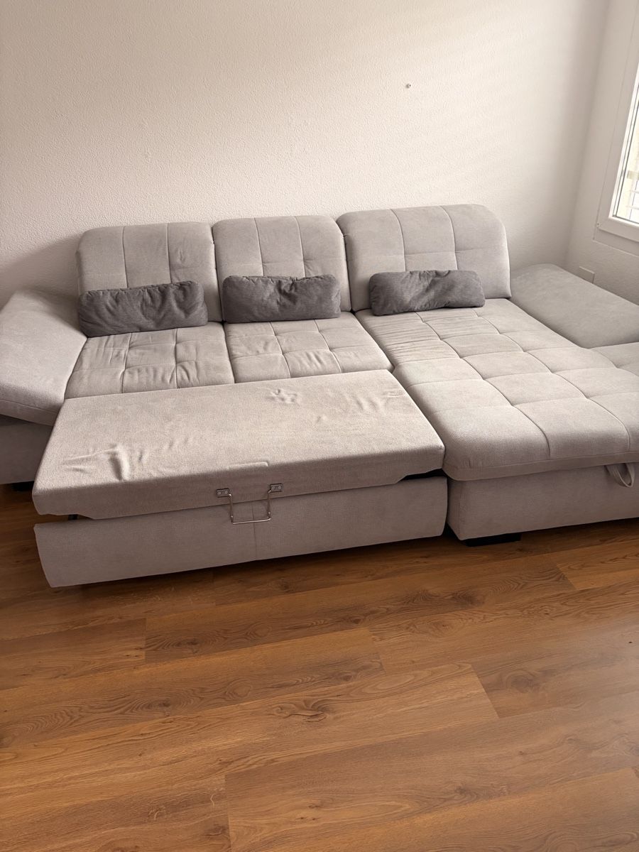 Divani: Ecksofa hellgrau mit Bettfunktion und Bettkasten – Usato da Glattpark(Opfikon) venduto da Schabi2 1