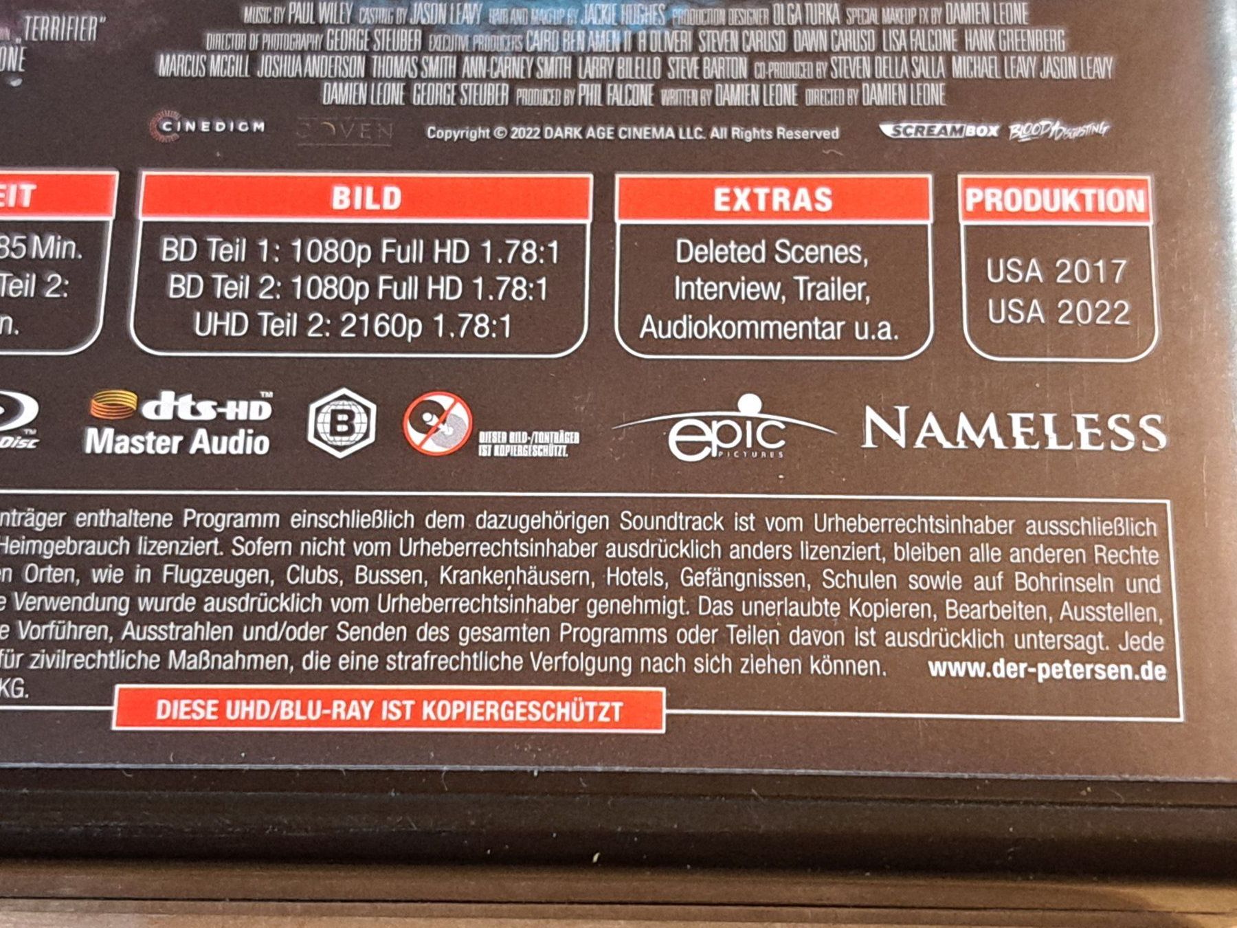 Tutti i DVDs: 4K Ultra HD TERRIFIER 1 und 2, Boxset mit 3 Discs – Nuovo (secondo la descrizione) da Unterseen venduto da Kanica 6