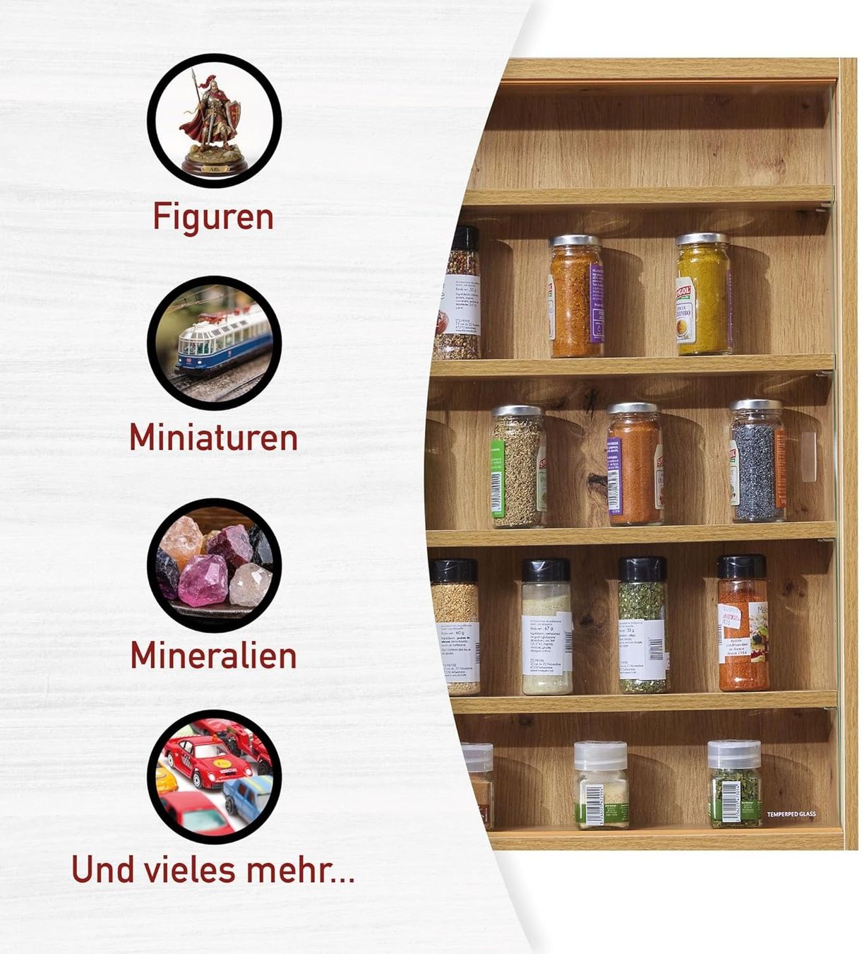 Vetrine: Sammlervitrine, Hängevitrine, Wandregal, Glasvitrine - Eiche – Nuovo e nell'imballaggio originale da Fislisbach venduto da IboTrade 3
