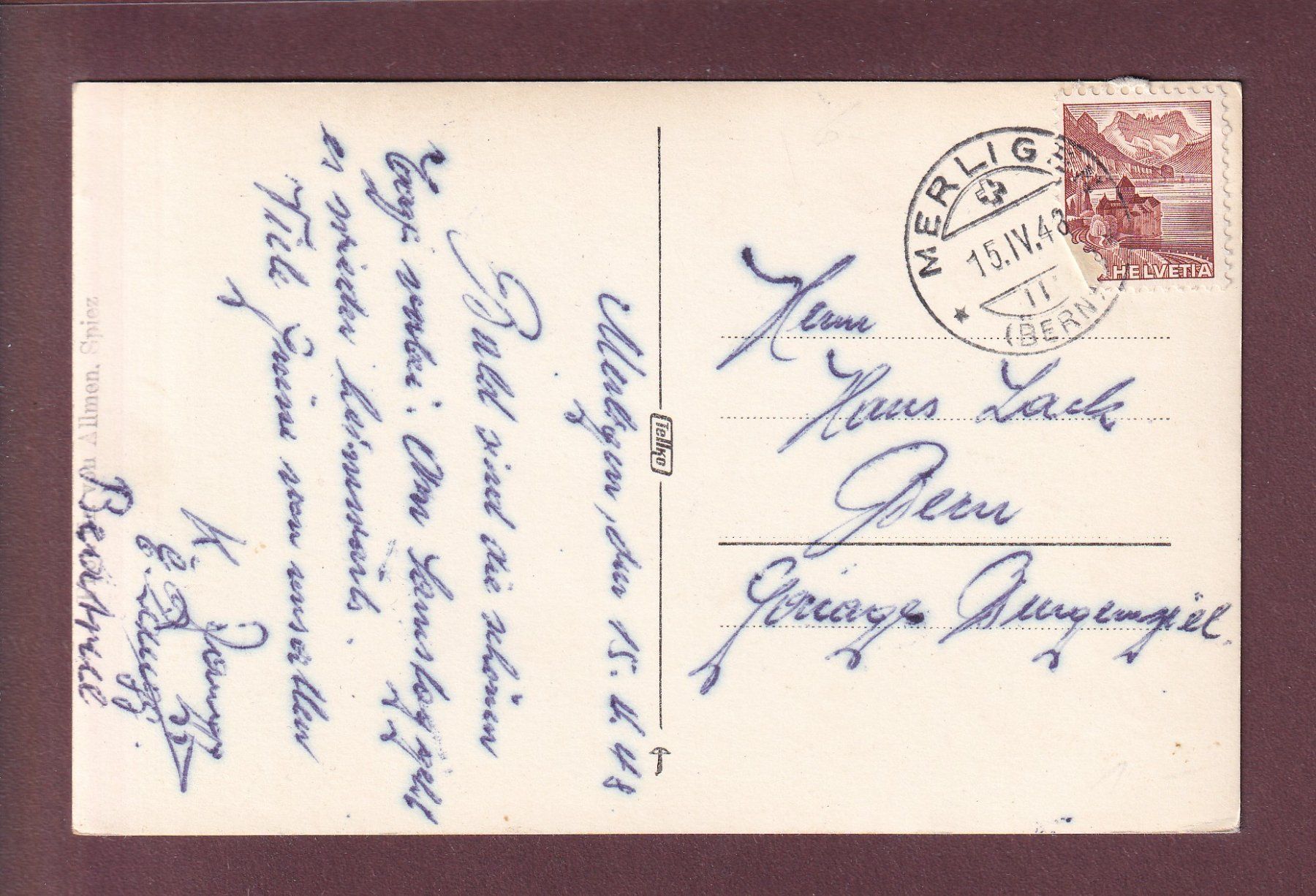 Cartes postales: SPIEZ - 1948 – D'occasion à Pully par nicecards 1