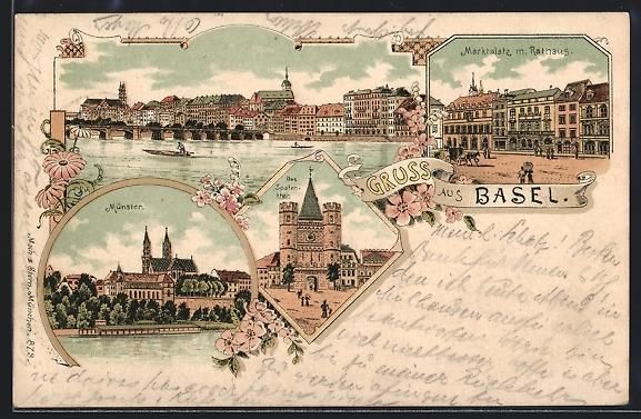 Cartes postales: Litho Basel, Marktplatz mit Rathaus, M – D'occasion à Berlin par bartko-reher