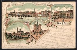 Litho Basel, Marktplatz mit Rathaus, M