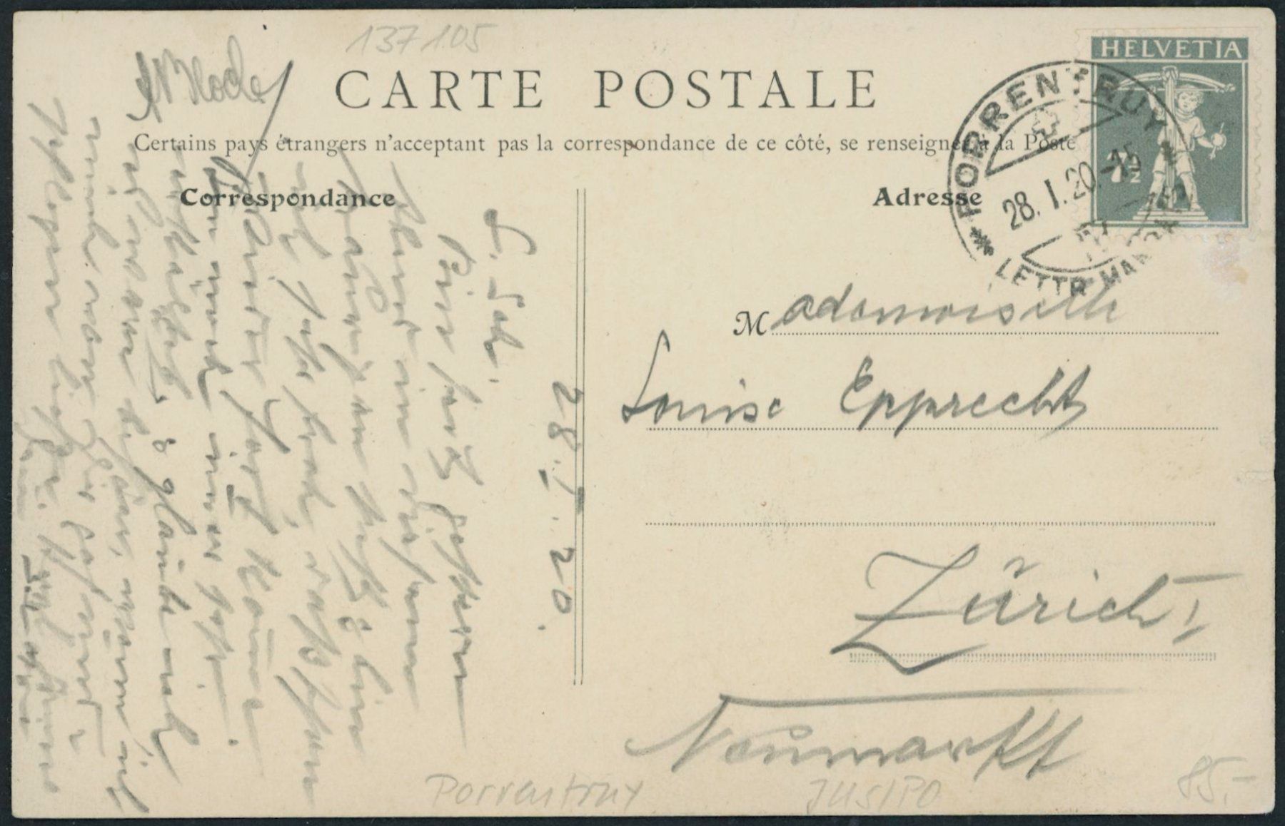 Cartoline postali: JUS Porrentruy – Usato da Schindellegi venduto da leecollect 1