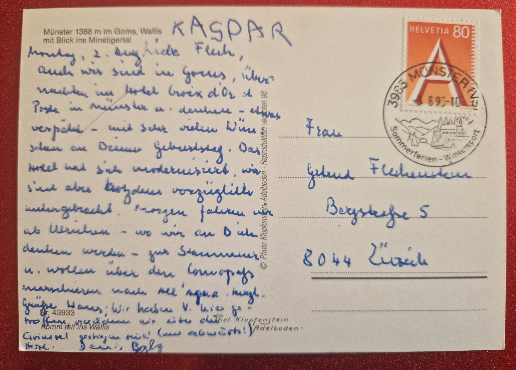 Cartoline postali: Münster im Goms, Wallis 1993 – Usato da Melchnau venduto da Fishel 1