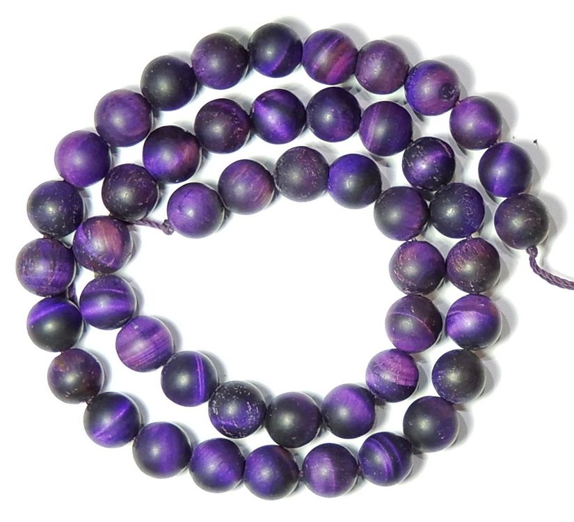 1 Strang echte seltene violette matte Tigeraugen 8 mm | Kaufen auf Ricardo