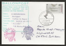Ballon 1987 Deutschland Stuttgart Luftpost