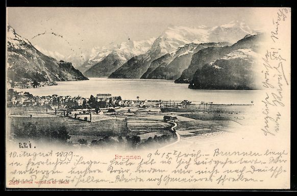 Cartoline postali: AK Brunnen, Panorama mit Hotel, 1899 – Usato da Berlin venduto da bartko-reher