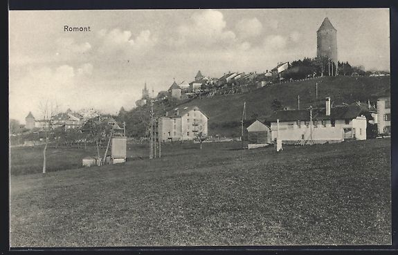 Cartoline postali: AK Romont /FR, Ortsansicht mit Turm – Usato da Berlin venduto da bartko-reher